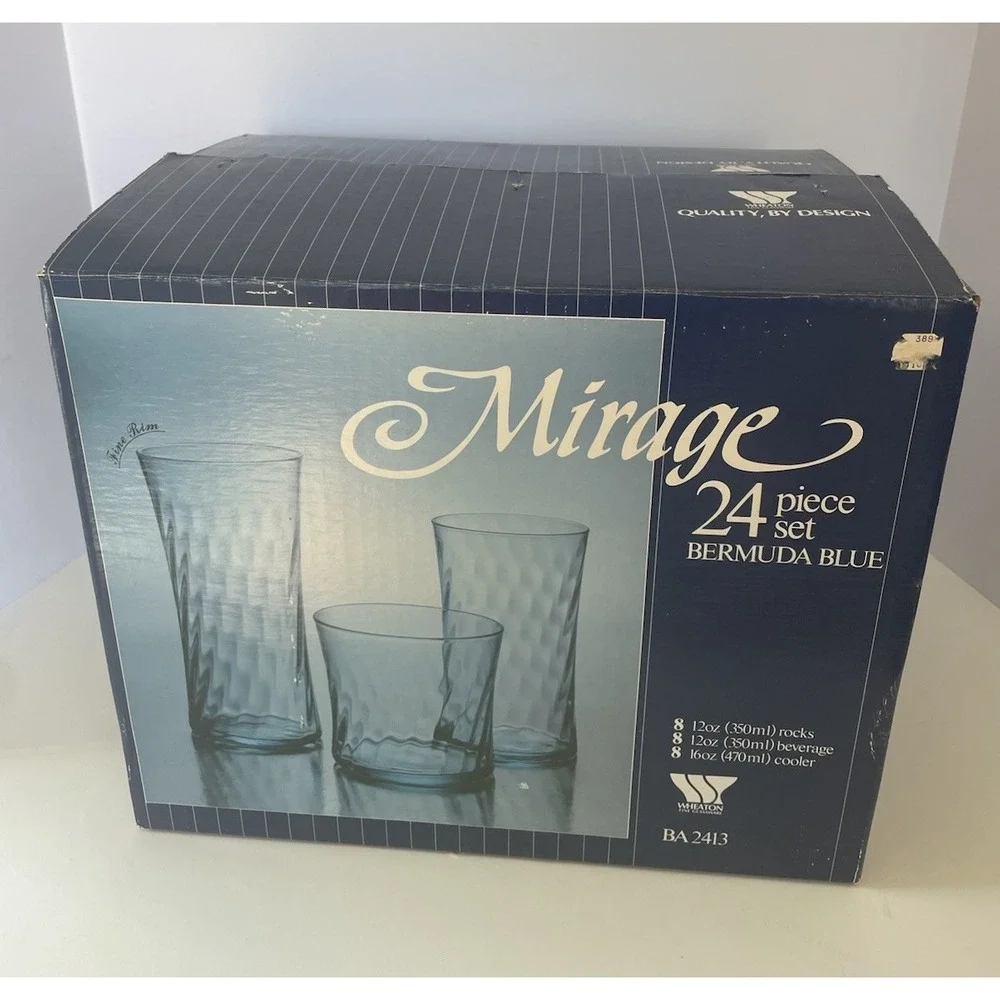 Vintage‎ Mirage Bermuda Blue Glassware Set 24 Pc Coastal Mid Century Barware